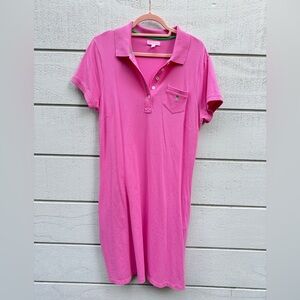 Lilly Pulitzer polo dress 95% Pima cotton PINK with palm tree pocket